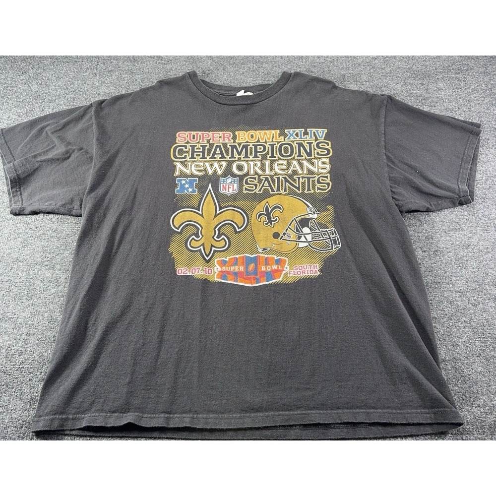 Súper Bowl‎ XLIV T Shirt Mens 2XL Black Short Sleeve Saints Casual EUC